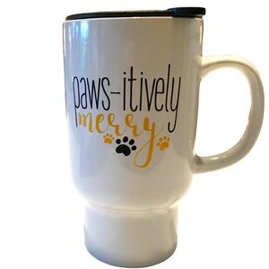 Coffee Cup Travel Mug With Slide-Lock Lid Dog Cat Paw Prints Paws-itively Merry